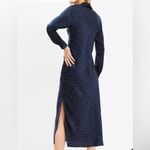 Loft Womens Navy Blue Dotted Satin Midi Shirtdress Photo 1