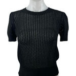 Muse Women's Black Crochet Knit Crewneck Short Puff Sleeve Crop Sweater Top S/P Photo 0