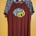 Southern Stitch  Leopard Print with Football and Sunflowers Raglan Tee Photo 0