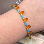 Y2K Handmade Amber Glass & Turquoise Beaded Bracelet (Vintage Beads) 8.25” Orange Photo 2