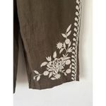 Kyla Seo Floral Embroidered Olive Green Handmade 100% Linen Pull On Pants Sz XS Photo 3