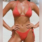 Berlook Red Textured Triangle Bikini Top & Tie Bottom Size M Photo 3