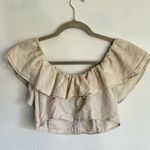ZARA Women Linen Blend Beige Cropped Ruffle Cottagecore Boho Peasant Top Size S Photo 4