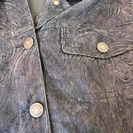 Erin London vintage dark green  button up structured blazer jacket with embossed floral details Photo 4