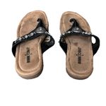 Minnetonka  Sybil Black Leather Thong Sandals Women’s Comfort Wedge Casual 6 Photo 5