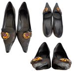 Prada 90'S VINTAGE RARE Y2K  CRYSTAL RHINESTONE‎ LEATHER KITTEN HEELS PUMPS 7/37 Photo 4