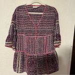 Maeve  Anthropologie Women's Size SP Lilyana Tiered Boho Tunic‎ Blouse Top Silk Photo 13