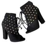 Giuseppe Zanotti Alien Studded Black Suede Peep Toe Heeled Booties Photo 3