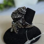 Statement Gunmetal Silver Seashell Stretch Ring with Pearl and Rhinestones Photo 1