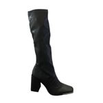 Pretty Little Thing  Black Boots Square Toe Silver Calf Heeled Sock Boots Size 8 Photo 4