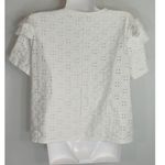 ZARA  White Blouse Embroidered Eyelet Ruffled  Top Women's Small Coastal Boho Photo 2