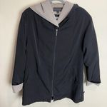 Gallery Women's Hooded Two Tone Raincoat Sz Small Removable Lining Black Beige Photo 1