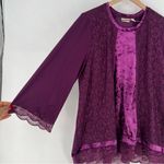 LOGO By Lori Goldstein Logo Lavish Purple Velvet Lace Cropped Flare Sleeve Swing Tunic Top Whimsygoth‎ Photo 2