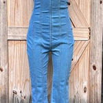 Love 83 Stretch Denim Strapless Corset Flare Bell Bottom Jumpsuit~M~ Photo 0