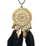 Black Feather Yellow Crystal Boho Gold Dreamcatcher Necklace Photo 2