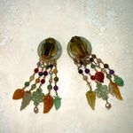 Flirty Vintage Nephrite Jade/Pearl/amethyst/garnet beads clip earrings Green Photo 2