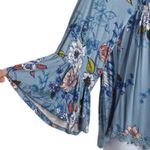 LUQ Stitch Fix Womens Blue Floral Scoop Neck Lace Trim Bell Sleeve Blouse Small Photo 6