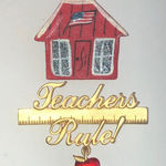 JJ Vintage Gold Tone Teachers Rule and Schoolhouse Brooch Red Photo 0