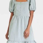 Who What Wear NWT Chambray Light Blue Twill Puff Sleeve Mini Dress Babydoll New Photo 0