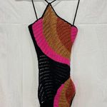 SAU Crochet Knit Sleeveless Halter Open Back One Piece Swimsuit Black Multi S Photo 2