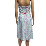 Lilly Pulitzer  Strapless Wave Blue Floral Butterfly Tiger Scalloped Trim Dress 6 Photo 6
