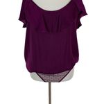 Free People Intimately Plum Ruffle Bodysuit Spaghetti Strap Stretchy Flirty M Photo 2