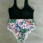 One Piece High Cut Swimsuit Black Floral See Through Mesh Size XL Beach Vacation Photo 2