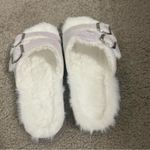 Glitter Faux Fur White Open Toe Slides Size 7 Photo 3