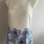 Entro Women's  White and‎ Blue Embroidered Floral Boutique Tank Top Size S Photo 0