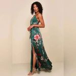 Lulus Still The One Emerald Green Floral Print Satin Maxi Dress Size S Photo 13