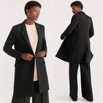 Mango Sugus Long Synthetic Coat Jacket Button Pockets Shoulder Pads Black NEW Photo 1
