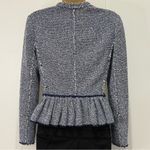 Rebecca Taylor Tweed Peplum Jacket Size 2 Blue Frayed Hem Preppy Classic Chic Photo 4