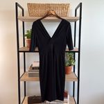 Banana Republic  100% Wool Black Deep V-neck 3/4" Sleeve Dress, 8 Photo 4