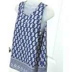 Willi Smith Womens Blue White Geometric Sleeveless Tank Top Large Shirt Career Photo 2