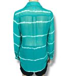 Old Navy  Womens Sheer Button Down Blouse Shirt Top Striped Teal White Small Photo 2