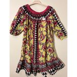 RTR La DoubleJ XS Paloma Yellow Multicolor Print Off Shoulder Shift Midi Dress Photo 2