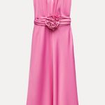 ZARA  maxi dress pink satin effect floral tie scarf wedding party cocktail Photo 15