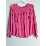 Loft Women's Hot Pink Clip Smocked Dots Long Sleeve Ruffle Blouse Top Size Large Photo 3