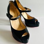 Christian Louboutin Zeppa Peep Toe Mary Jane Pumps Black Leather Size 40 5" Heel Photo 2
