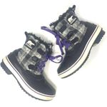Sorel Tivoli II Leather Plaid Lace-Up Snow Boots Black Gray Purple Size US 5 Photo 0