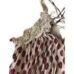 Illa Illa Boho Lace Crochet Strap Tunic Top S Cream Red Floral Crinkle Tank Photo 4