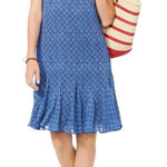 Ralph Lauren LAUREN Geo Tile Print Indigo Sky V-Neck Flutter Hem Dress Size 4 Photo 0