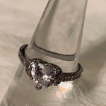 Two Heart Shaped Clear and Blue Stones Silver Tone Bands Size 7 3/4 Photo 3