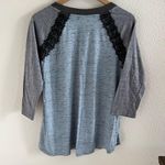 LOGO By Lori Goldstein Heathered Blue Gray Lace Trim Top Blouse Shirt US Large Photo 4