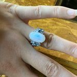 Natural Rainbow Moonstone London Blue Topaz Sterling Silver Ring Size 6.75 Photo 3