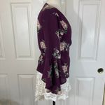 Timing Burgundy floral wrap top, ladies small bell flare sleeve V-neck bohemian blouse Photo 4