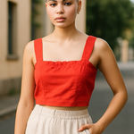Farm Rio  Red Sleeveless Crop Top Photo 0