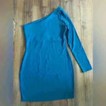 Susana Monaco $168  Sea Teal One Arm Long Sleeve Mini Jersey Dress NEW Medium Photo 3