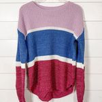 SO NEW  Kohl’s Juniors Pink Blue Striped Shirttail Hem Sweater Size Large Photo 3