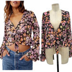 Free People Maybel Blouse In Black Pink Floral Print Size Small Photo 1